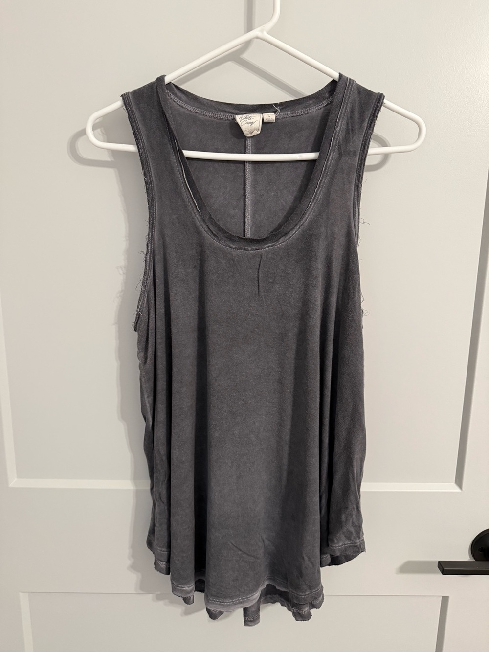 White Crow Washed Gray Racerback Swing Tank Top Large Boho Raw Edge